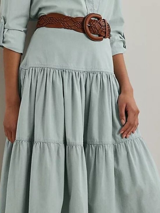 $185 Lauren Ralph Lauren Chambray Tiered Midi Skirt Size 14 - Picture 2 of 10